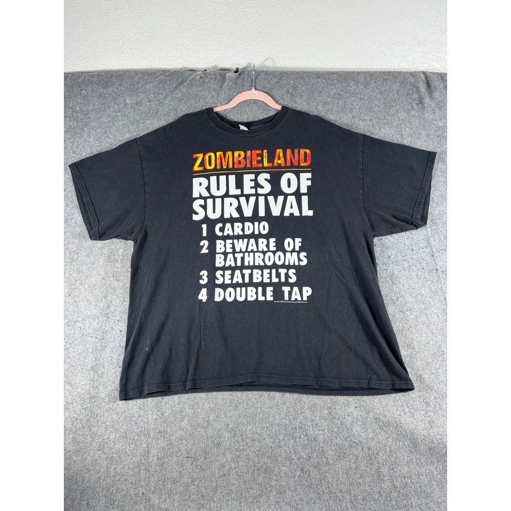 Zombieland Rules Of Survival Shirt Mens 2XL Black Graphic Movie Promo Tee Y2K